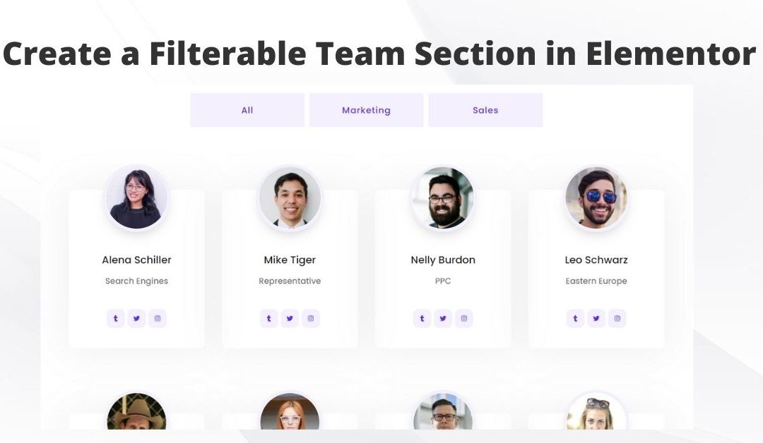 Wie erstelle ich einen filterbaren Teambereich in Elementor?