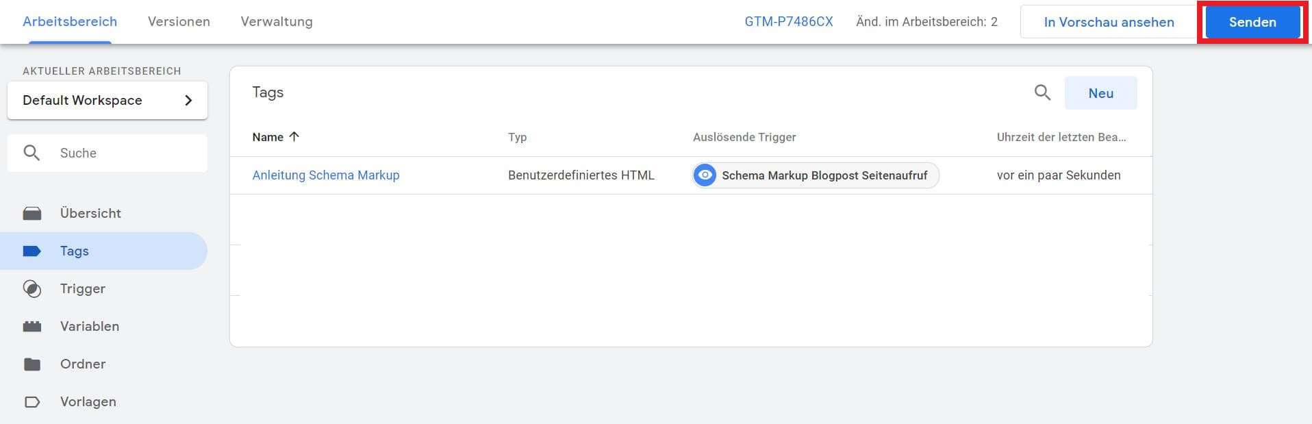 Google Tag Manager Container veröffentlichen