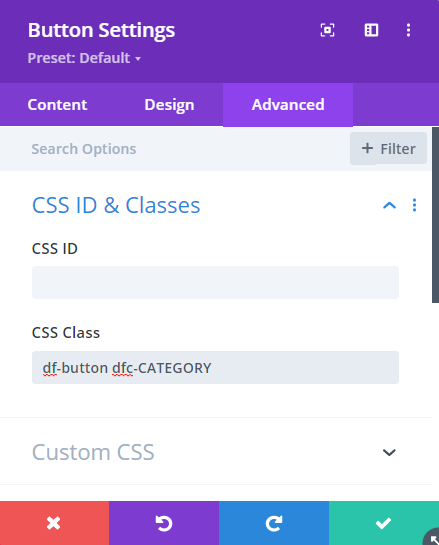 button classes divi filter