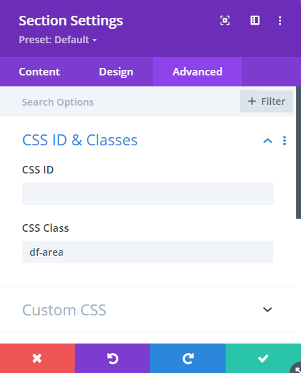 section settings divi filter