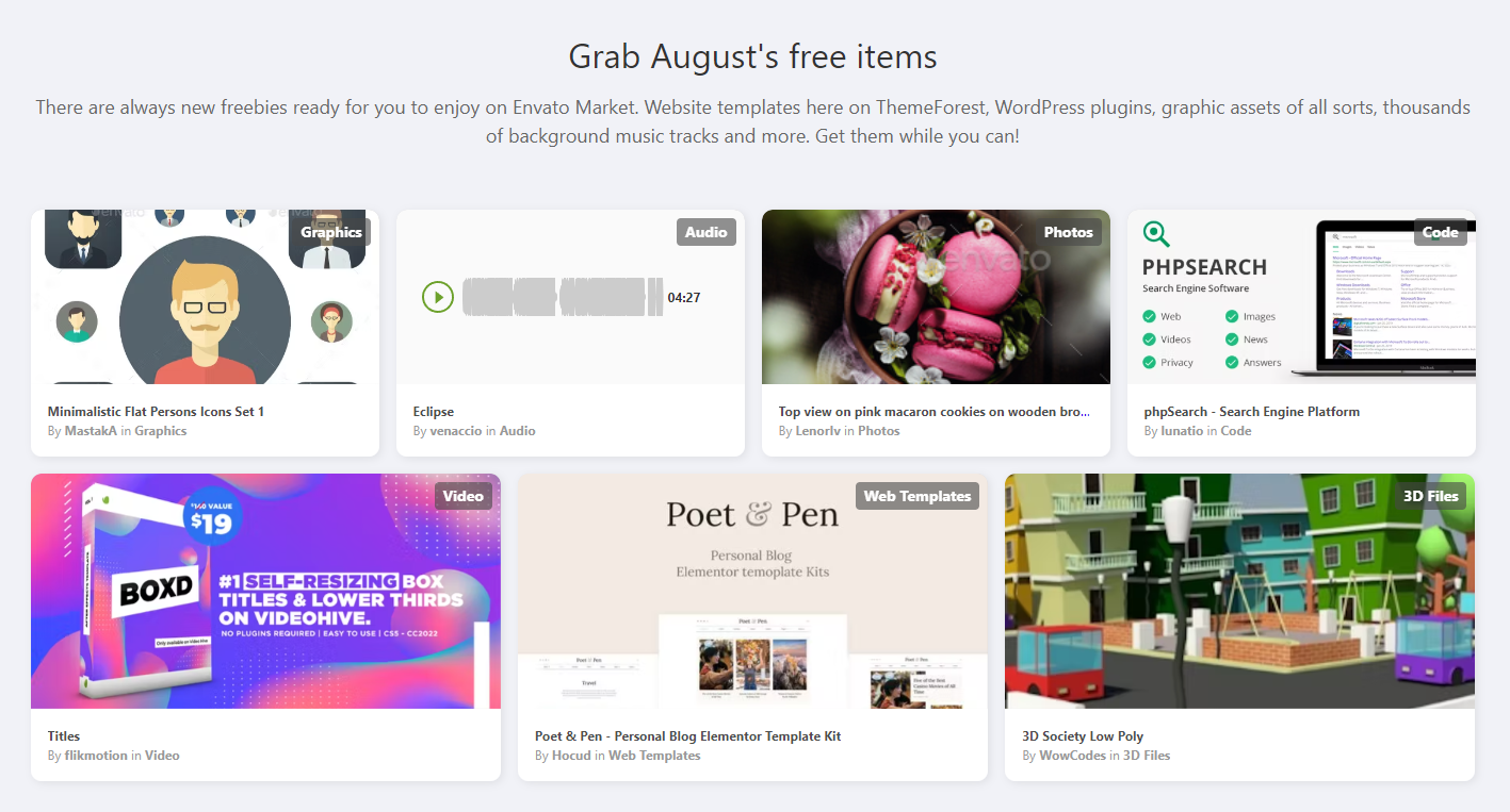 themeforest august free items